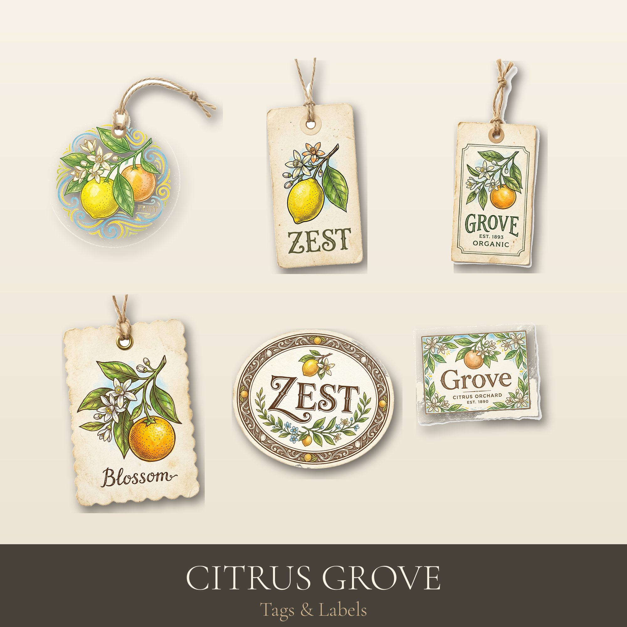 Citrus Grove Tags & Labels | Printable Junk Journal Tags | Digital Download