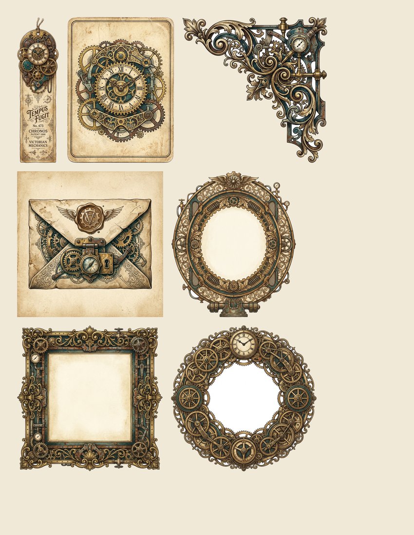 Clockwork Inventor junk journal kit — sheet preview 1