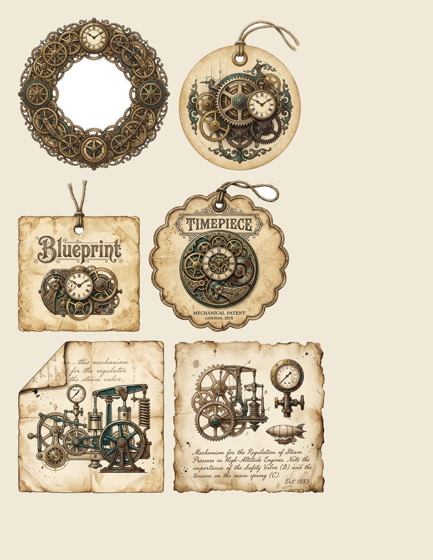 Clockwork Inventor junk journal kit — sheet preview 2