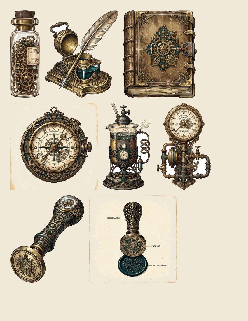 Clockwork Inventor junk journal kit — sheet preview 4