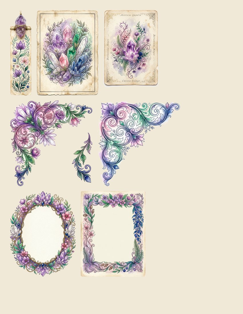 Crystal Gemstone junk journal kit — sheet preview 1
