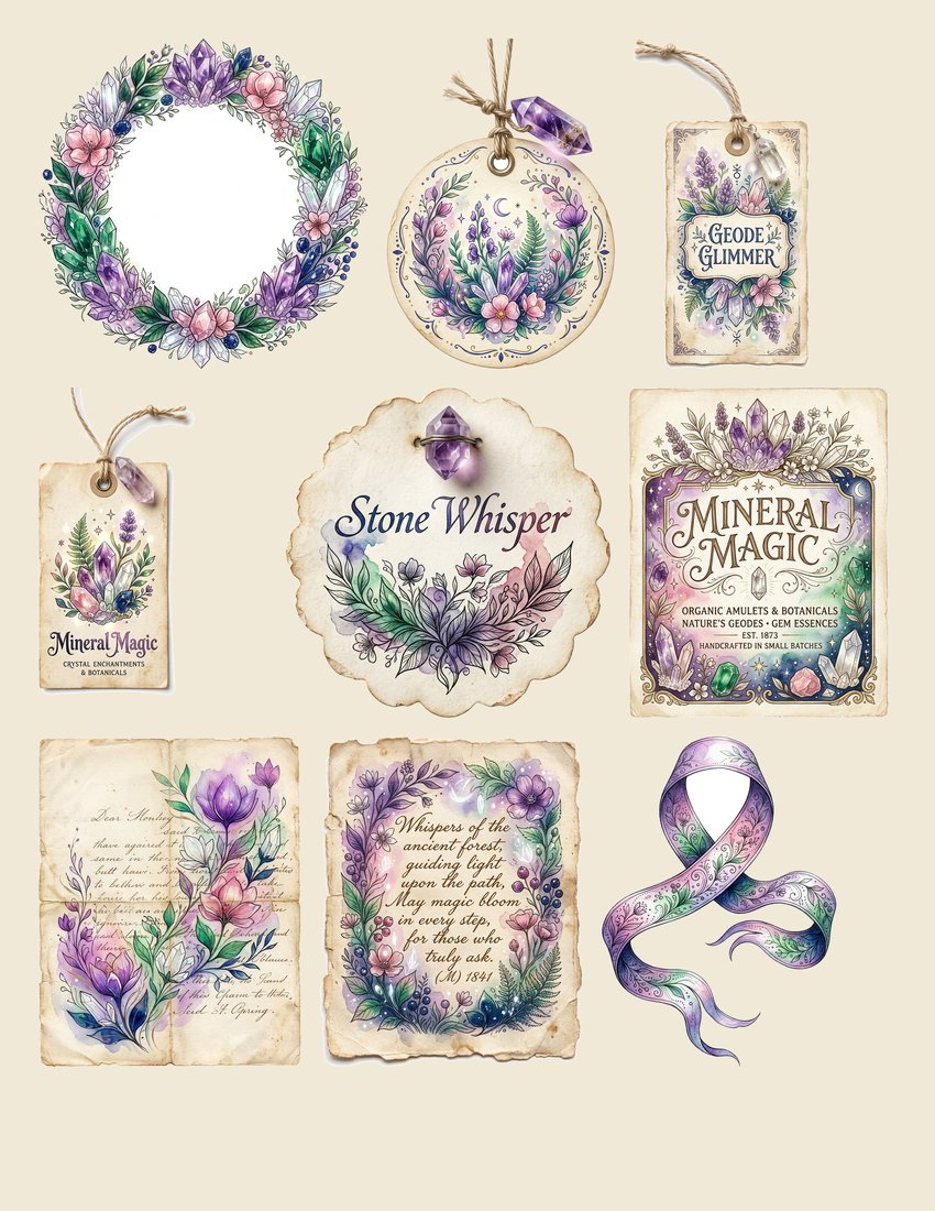 Crystal Gemstone junk journal kit — sheet preview 2