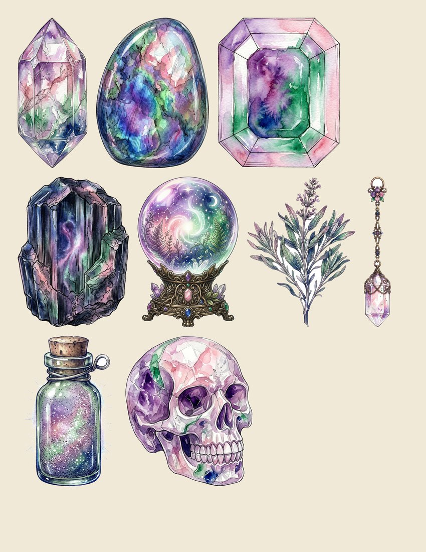 Crystal Gemstone junk journal kit — sheet preview 3
