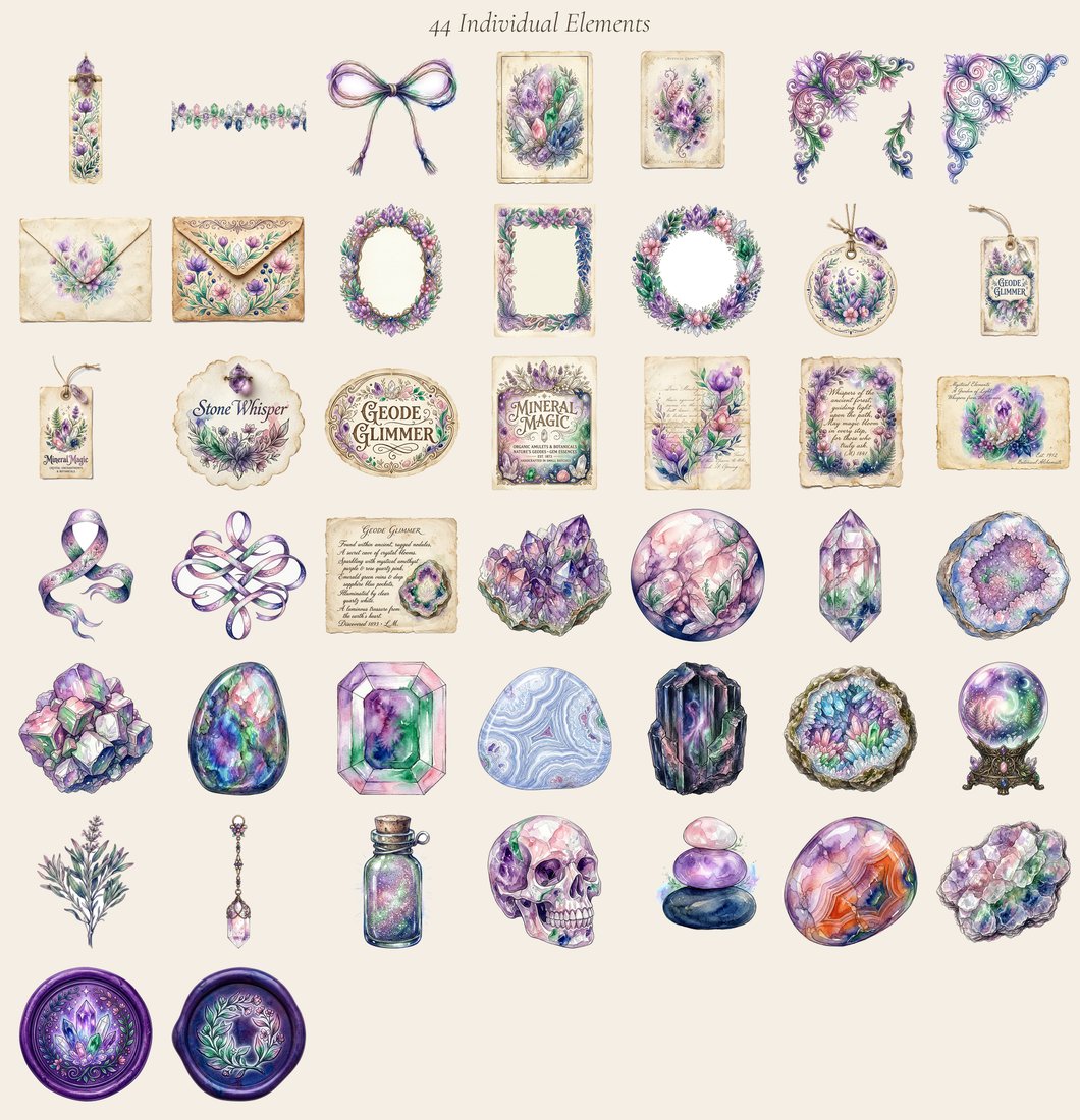 Crystal Gemstone junk journal kit — elements overview