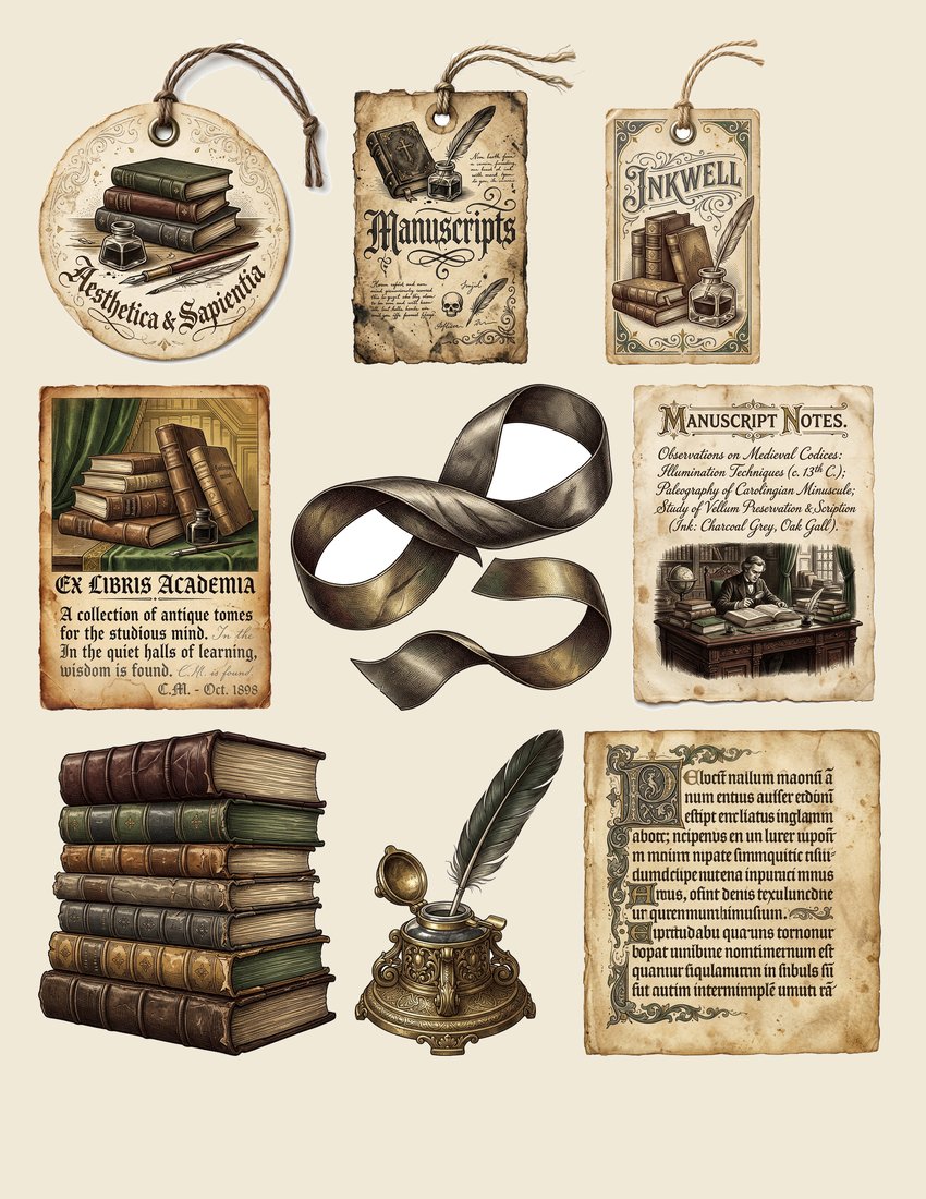 Dark Academia Library junk journal kit — sheet preview 2