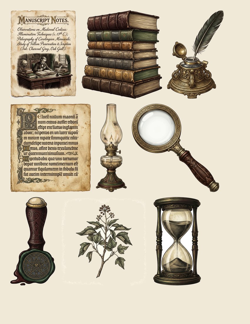 Dark Academia Library junk journal kit — sheet preview 3