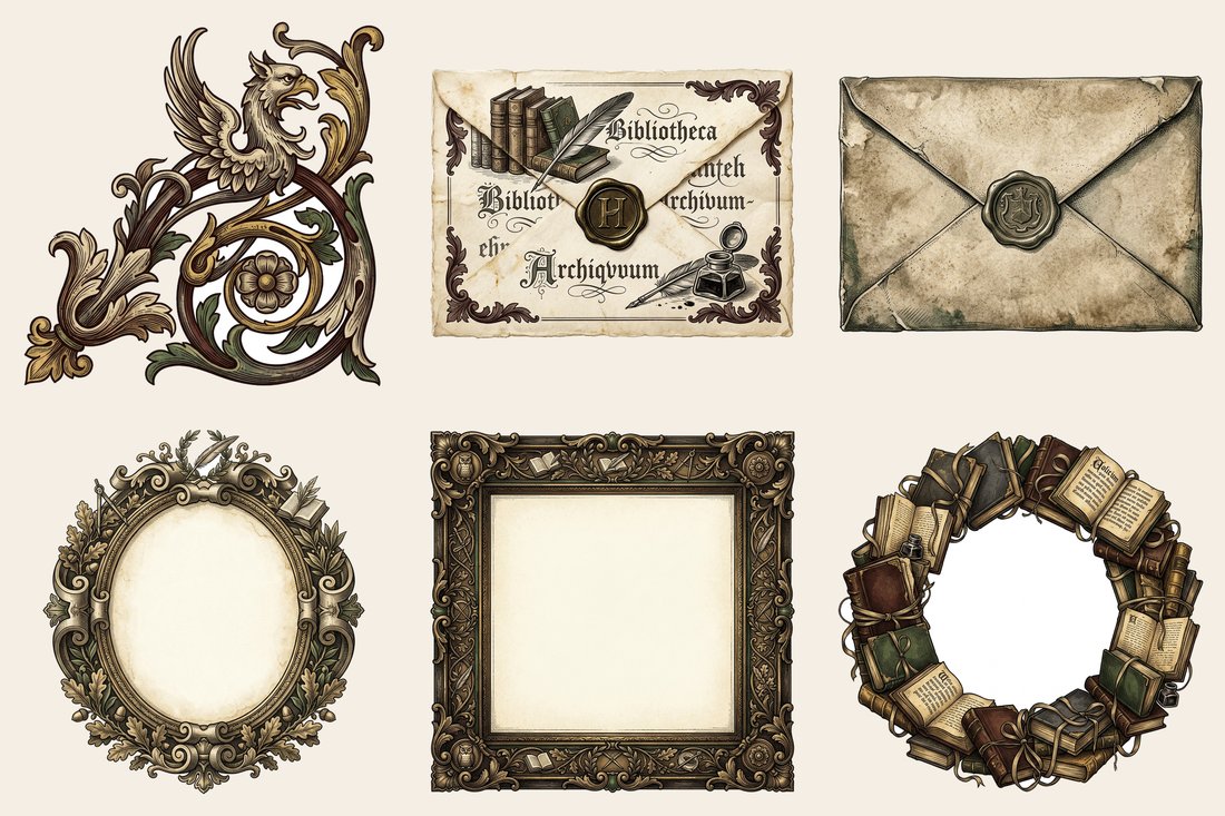 Dark Academia Library junk journal kit — element closeup 2