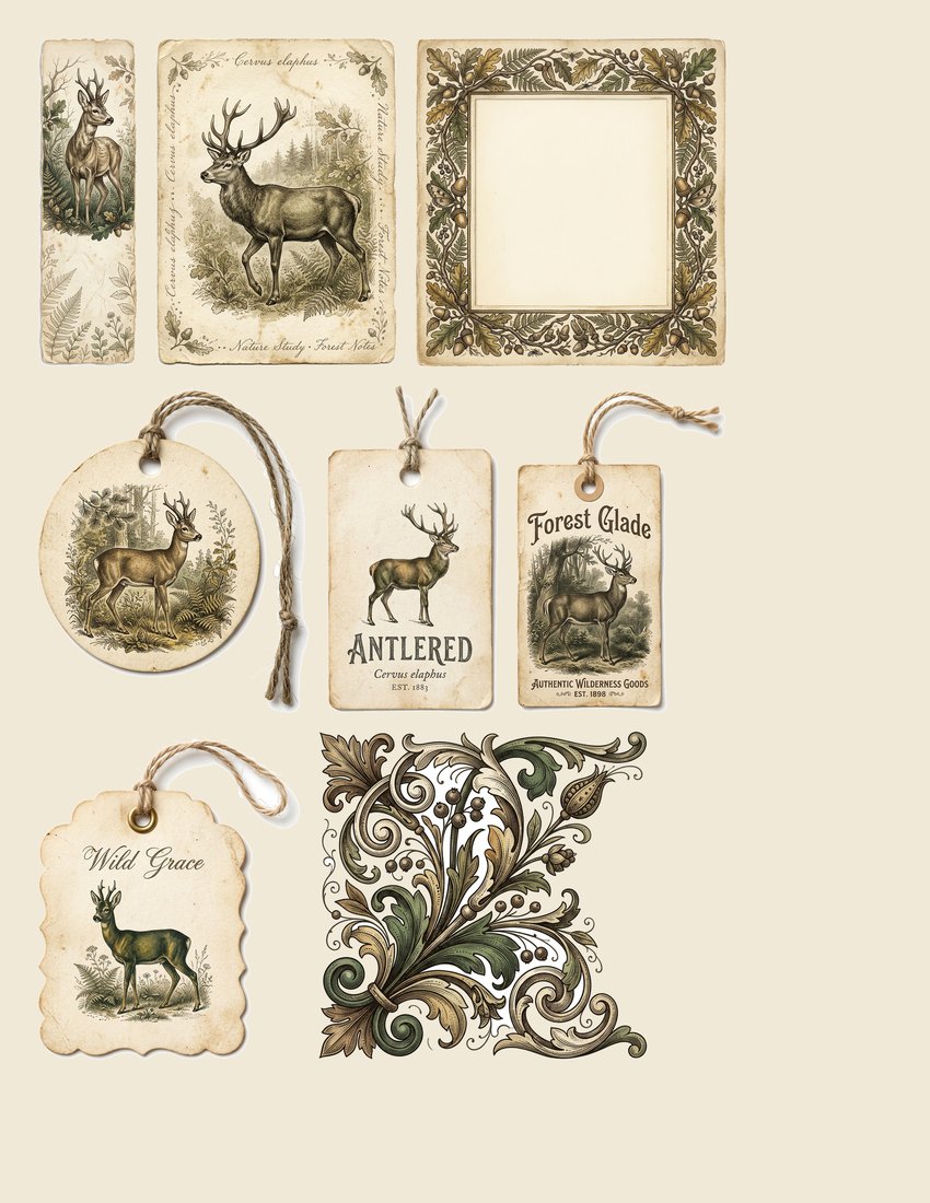 Deer And Stag junk journal kit — sheet preview 1