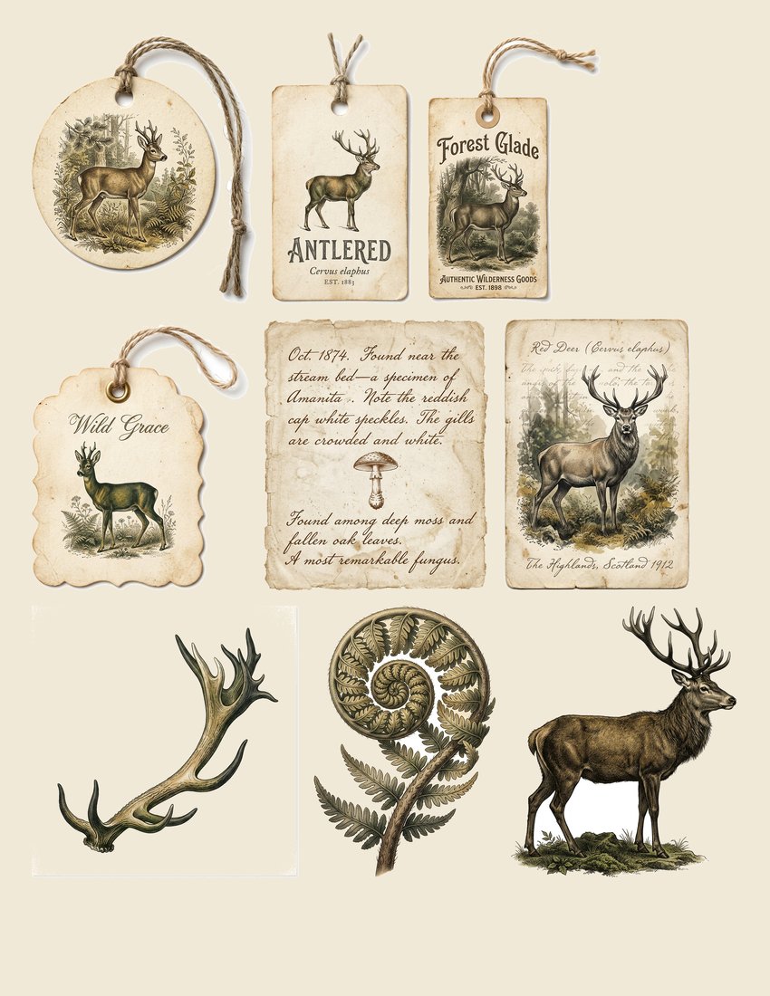 Deer And Stag junk journal kit — sheet preview 2