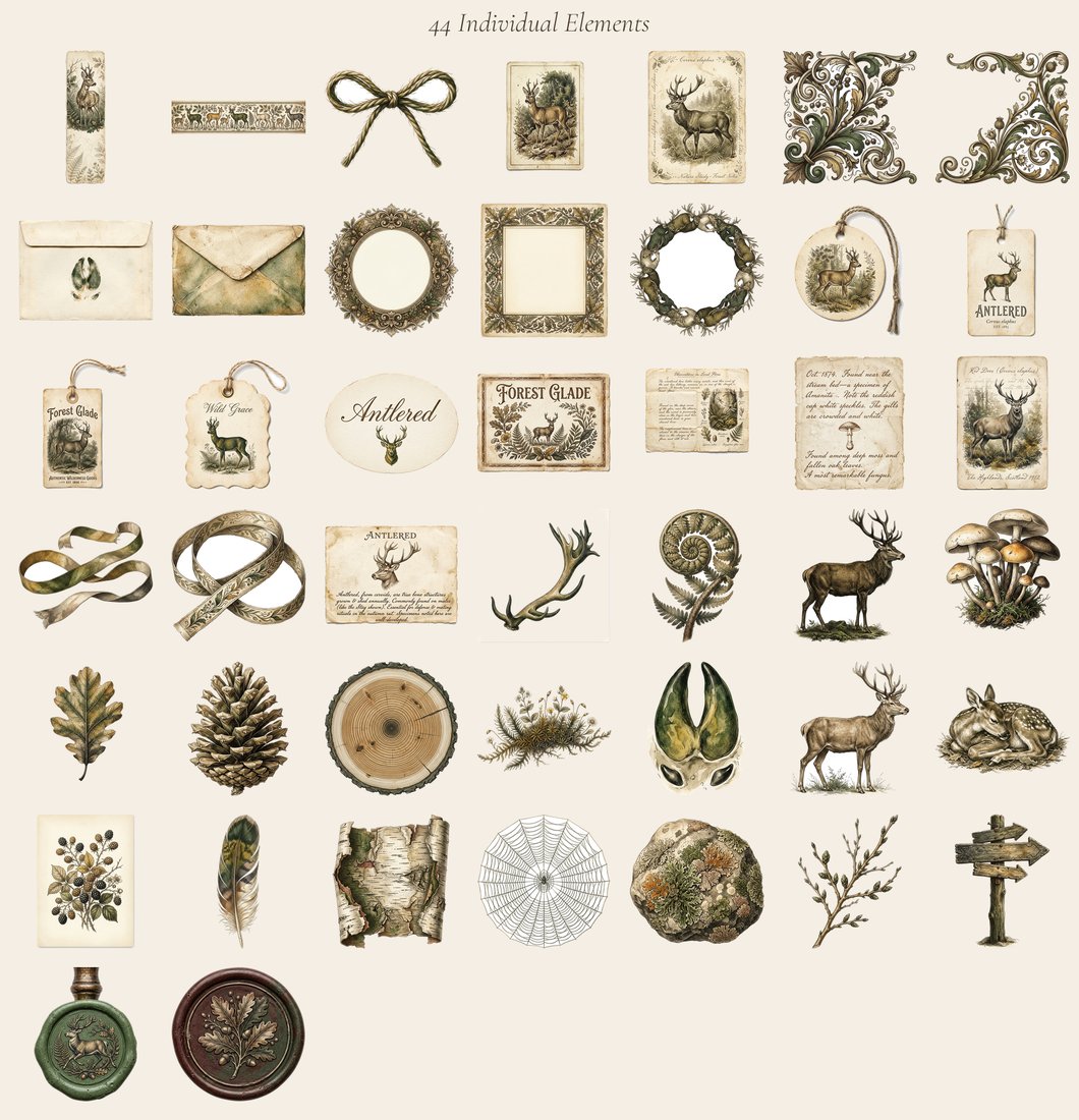 Deer And Stag junk journal kit — elements overview