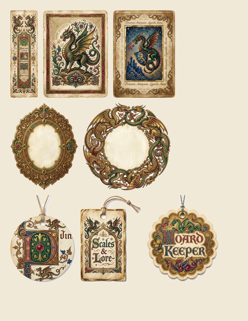 Dragon Legends junk journal kit — sheet preview 1