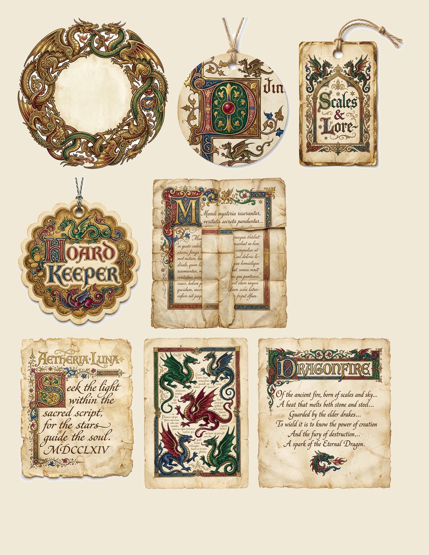 Dragon Legends junk journal kit — sheet preview 2