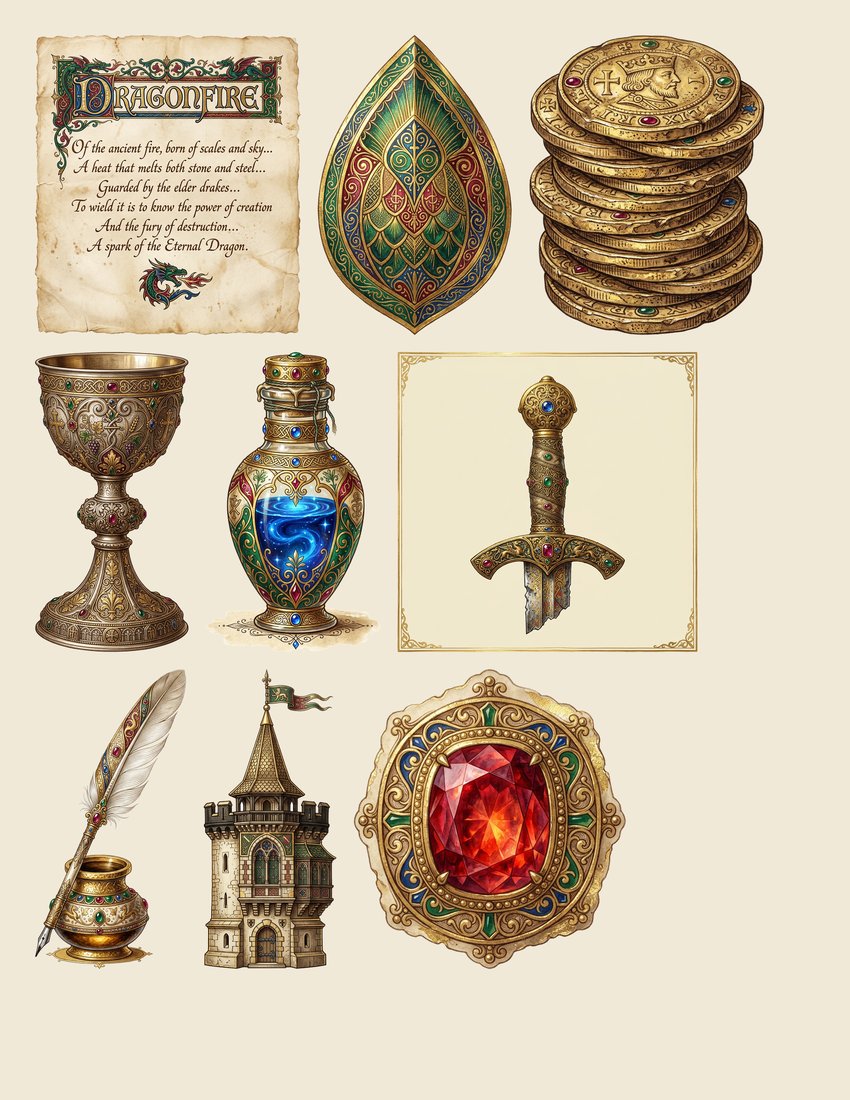 Dragon Legends junk journal kit — sheet preview 3