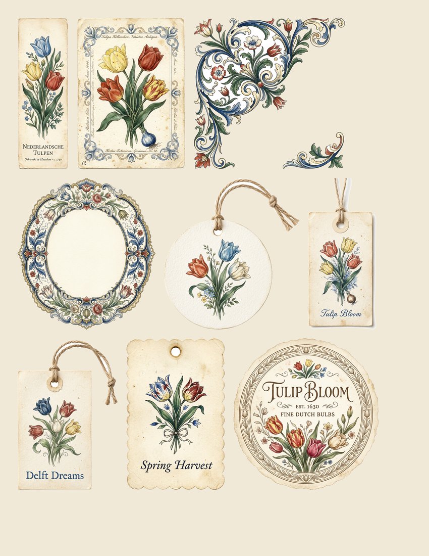 Dutch Tulips junk journal kit — sheet preview 1