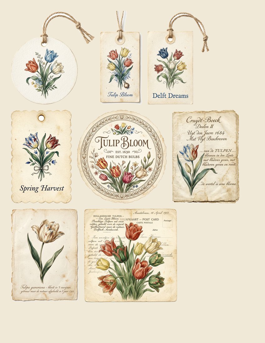 Dutch Tulips junk journal kit — sheet preview 2