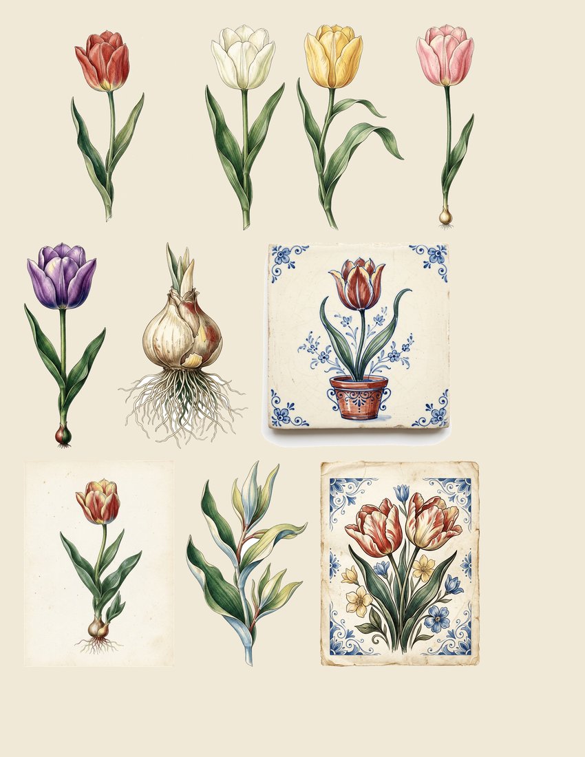 Dutch Tulips junk journal kit — sheet preview 3