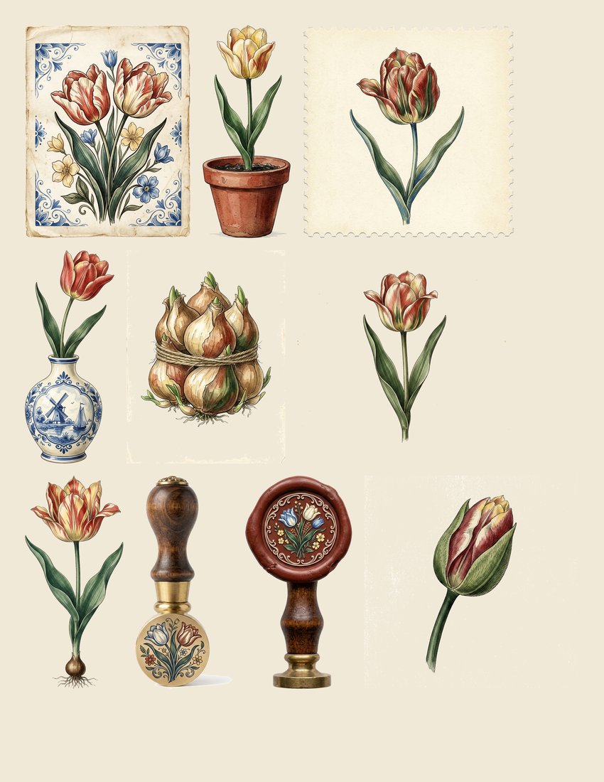 Dutch Tulips junk journal kit — sheet preview 4
