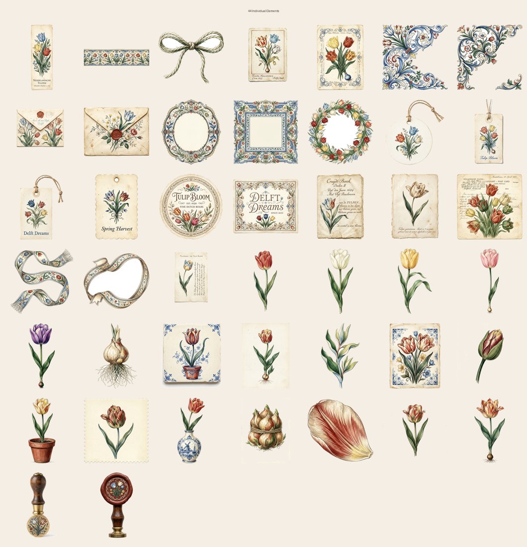 Dutch Tulips junk journal kit — elements overview