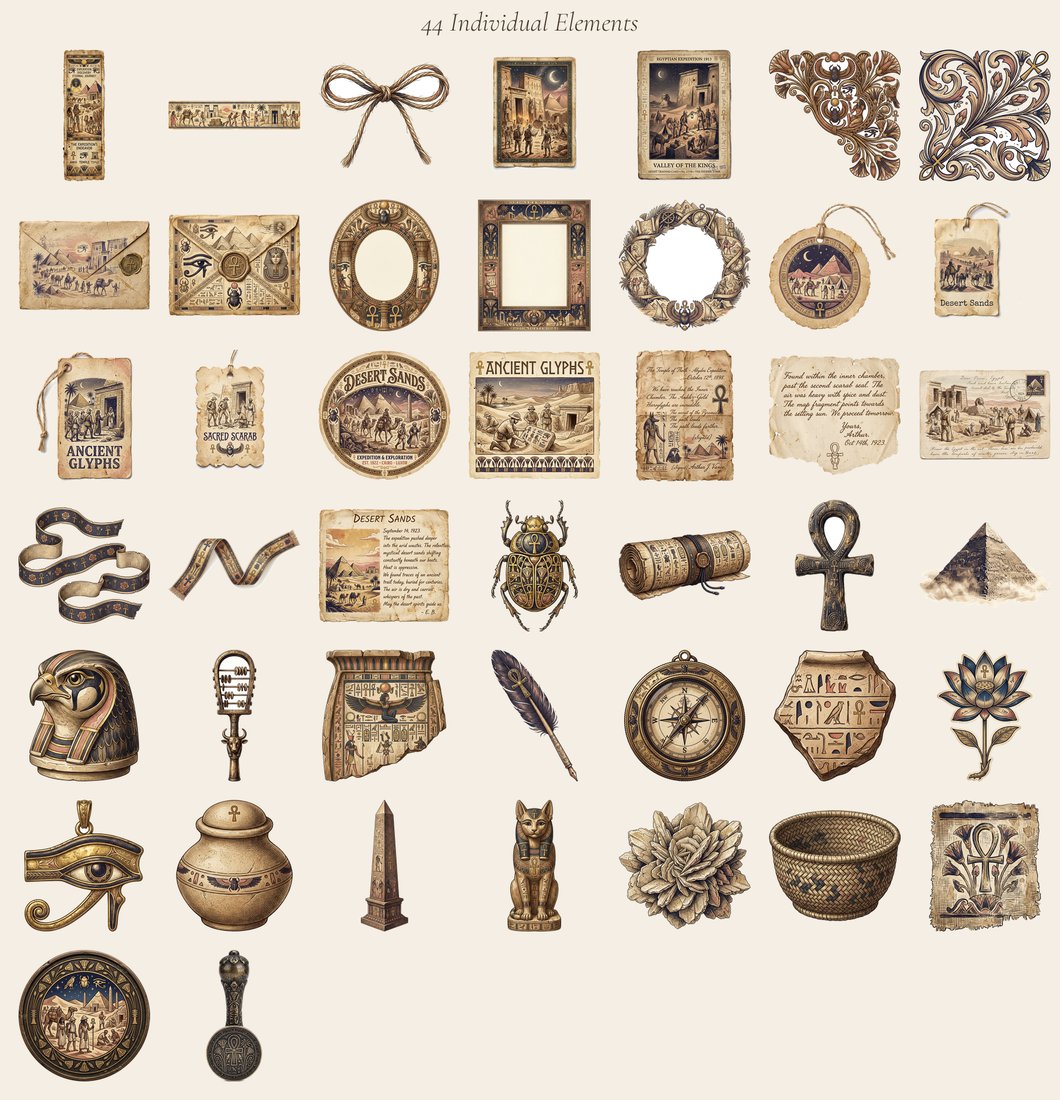 Egyptian Expedition junk journal kit — elements overview