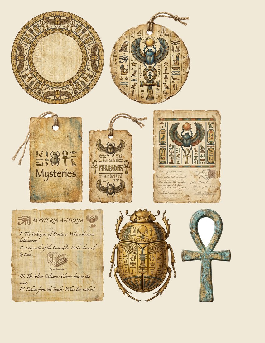 Egyptian Mysteries junk journal kit — sheet preview 2