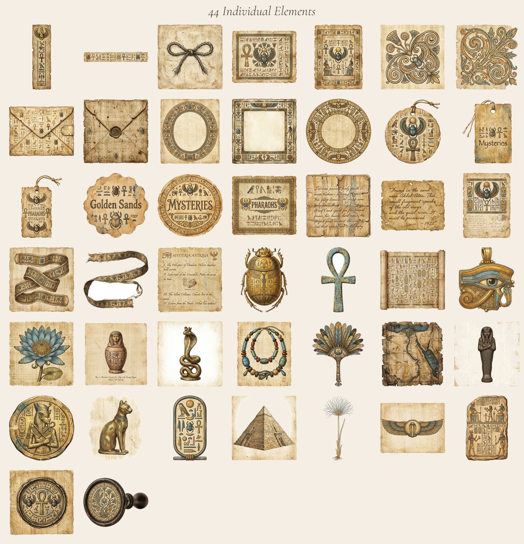 Egyptian Mysteries junk journal kit — elements overview