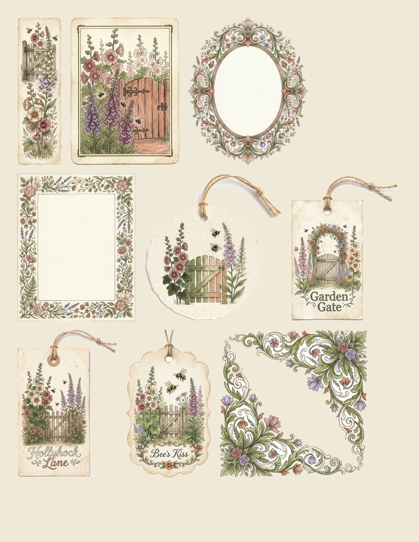 English Cottage Garden junk journal kit — sheet preview 1