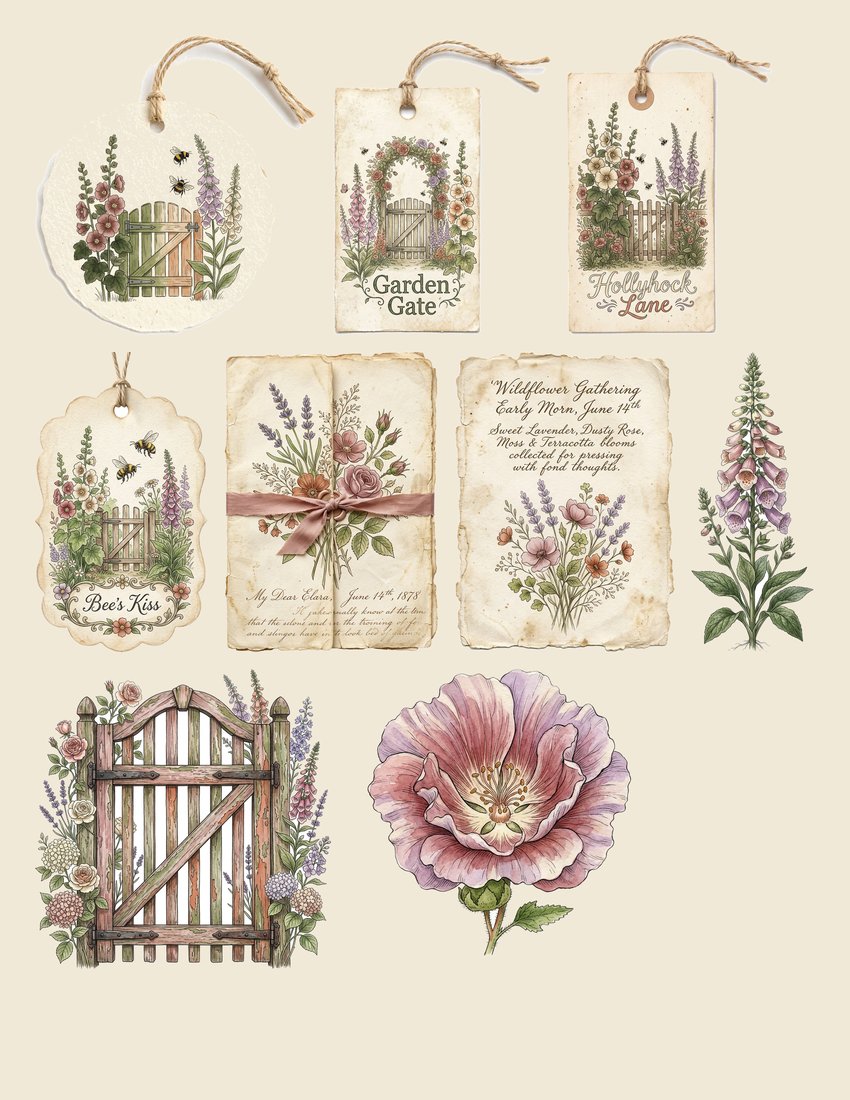 English Cottage Garden junk journal kit — sheet preview 2