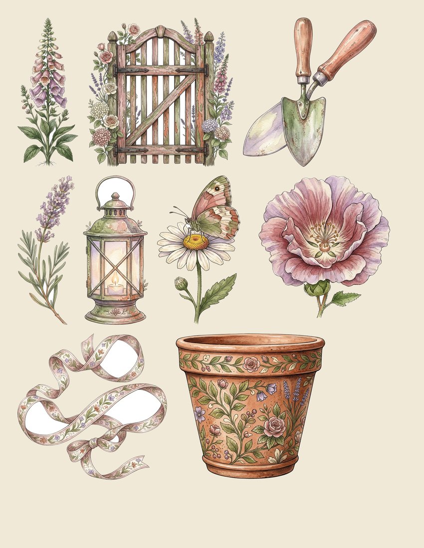 English Cottage Garden junk journal kit — sheet preview 3