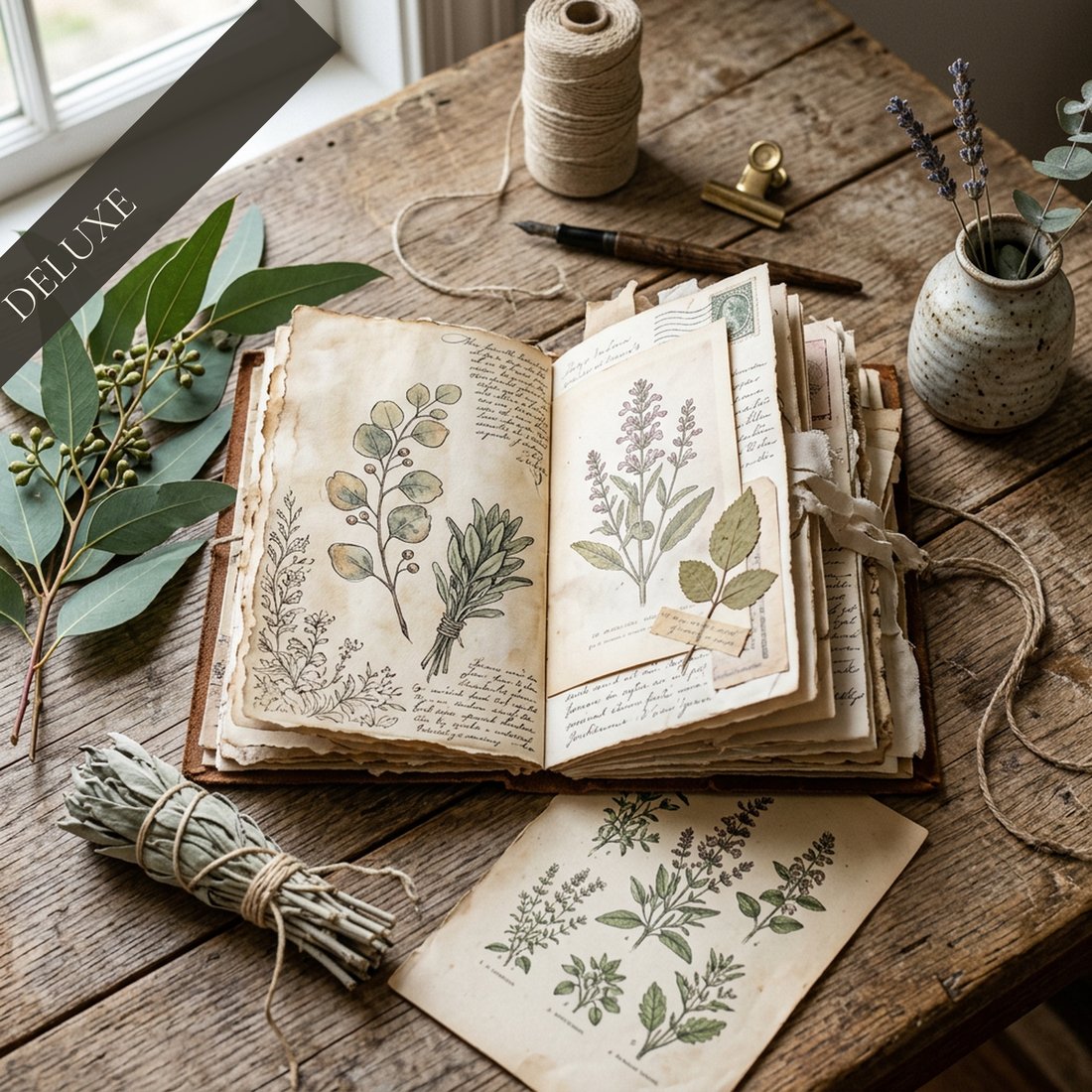 Eucalyptus & Sage Botanical Junk Journal Kit | Printable Greens Ephemera | Modern Vintage | Digital Download