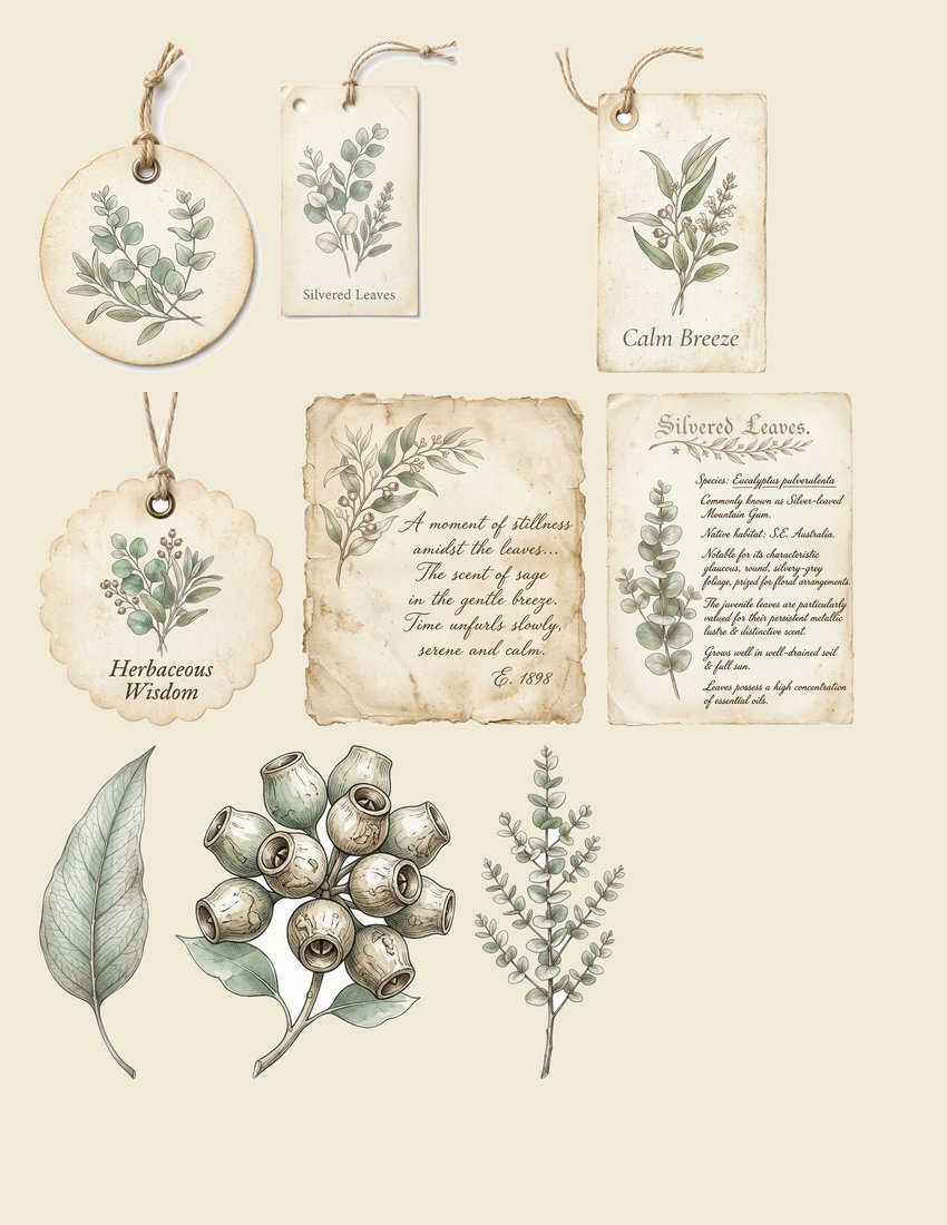 Eucalyptus Sage junk journal kit — sheet preview 2