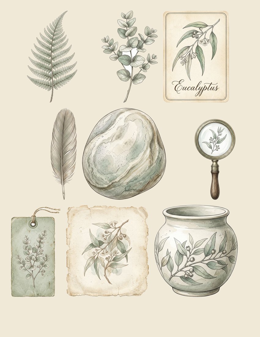 Eucalyptus Sage junk journal kit — sheet preview 4