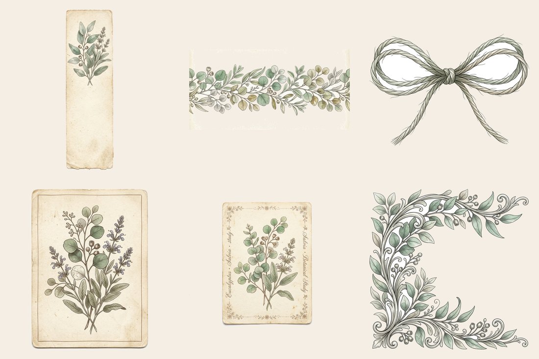 Eucalyptus Sage junk journal kit — element closeup 1