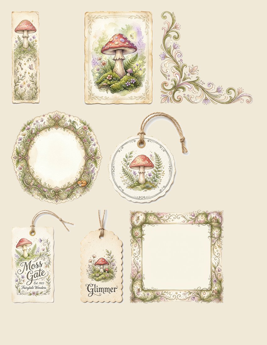 Fairy Toadstool Hollow junk journal kit — sheet preview 1