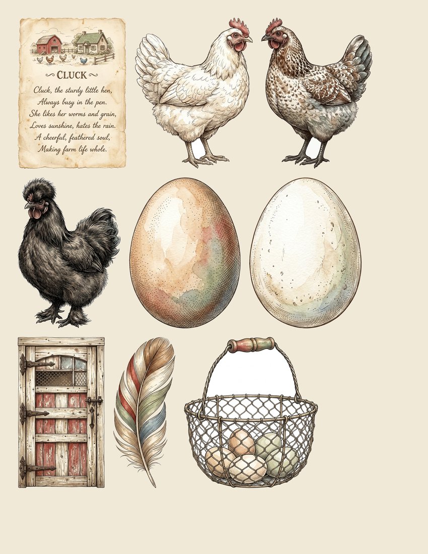 Farmhouse Hens junk journal kit — sheet preview 3