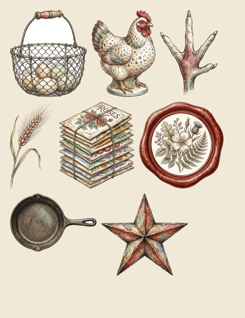 Farmhouse Hens junk journal kit — sheet preview 4