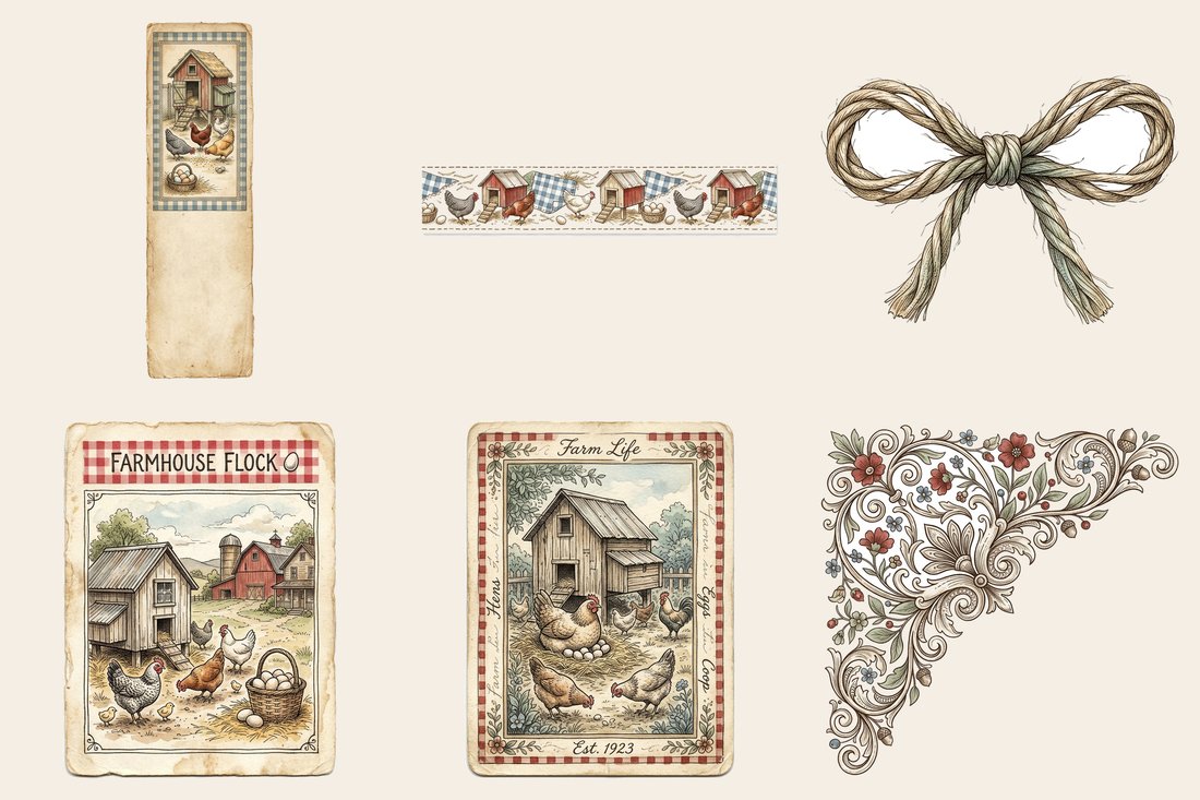 Farmhouse Hens junk journal kit — element closeup 1
