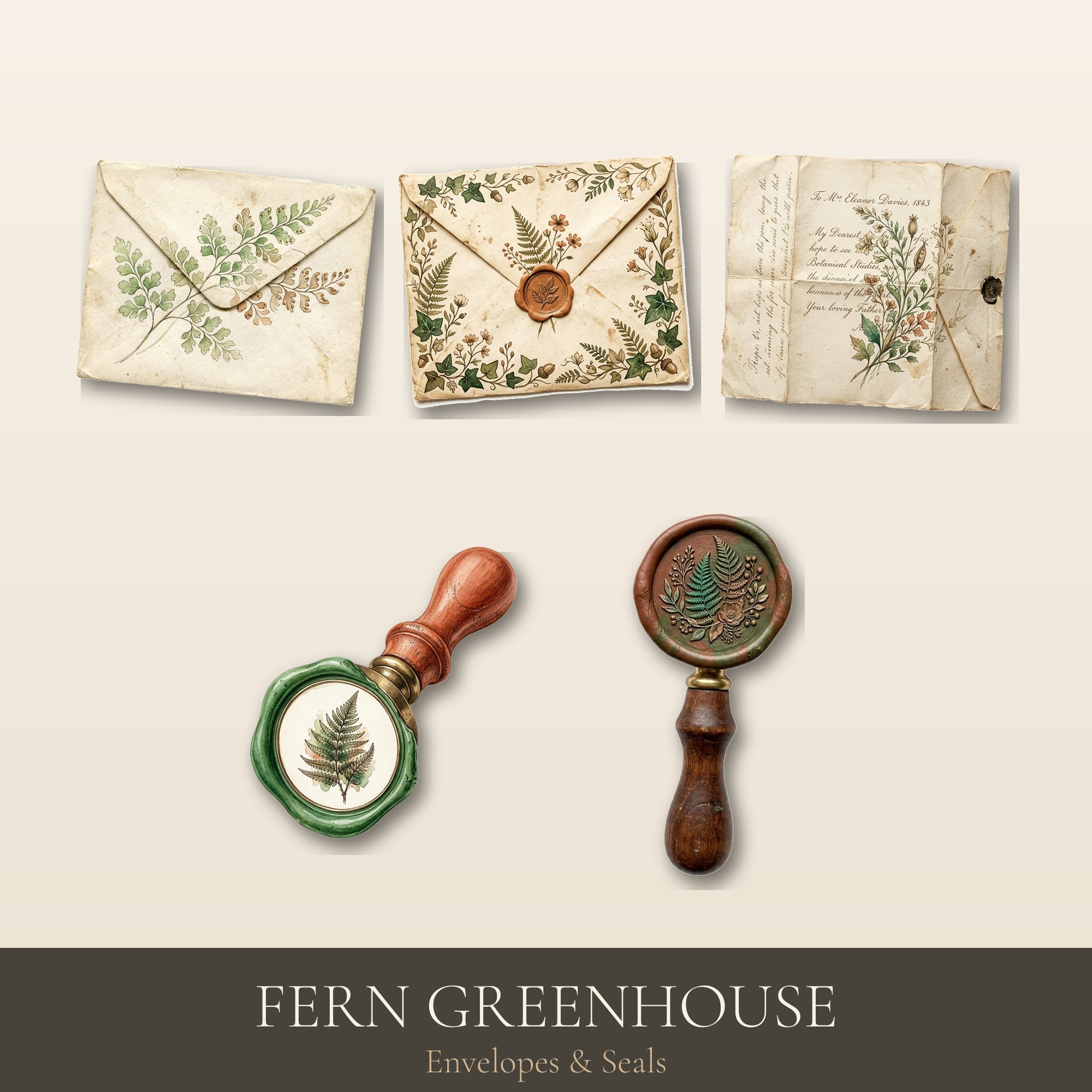 Fern Greenhouse Envelopes & Seals | Printable Junk Journal | Digital Download