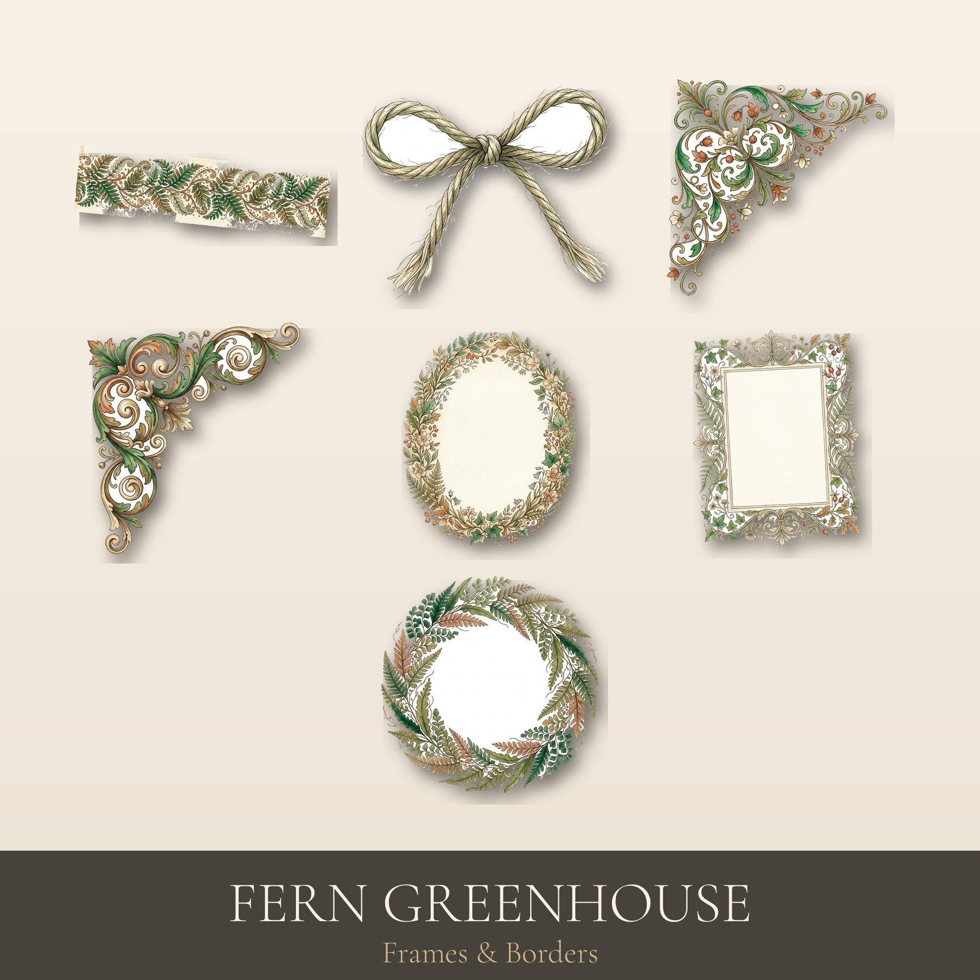 Fern Greenhouse Frames & Borders | Printable Ephemera | Digital Download
