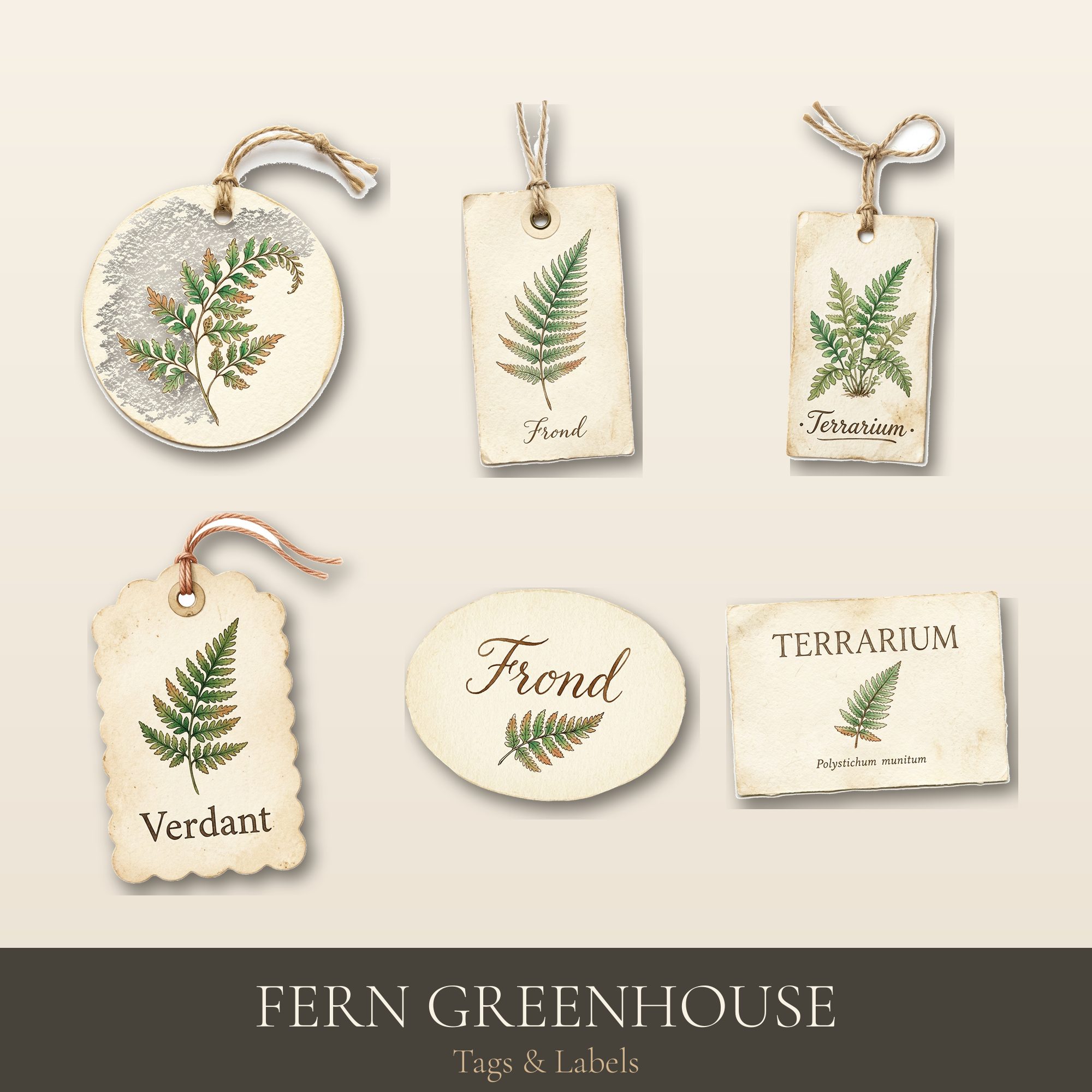 Fern Greenhouse Tags & Labels | Printable Junk Journal Tags | Digital Download