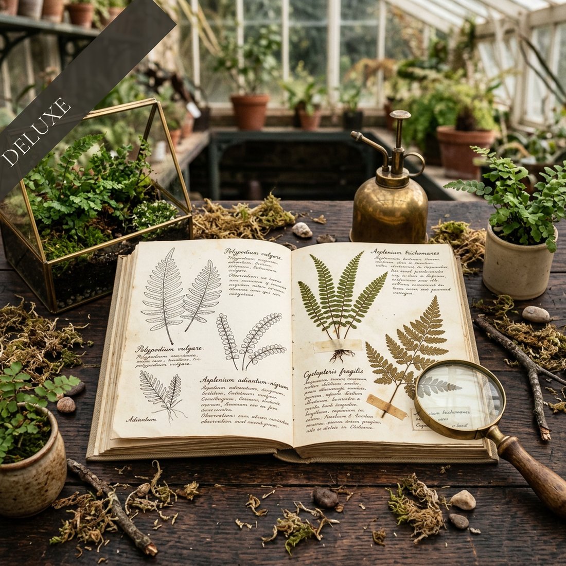 Fern Greenhouse Junk Journal Kit | Vintage Botanical Fronds Terrarium Ephemera | Digital Download