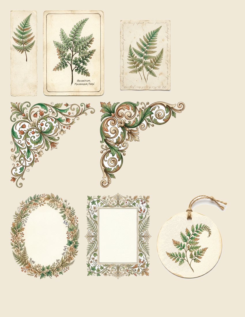Fern Greenhouse junk journal kit — sheet preview 1