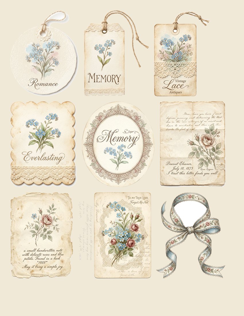 Forget Me Not junk journal kit — sheet preview 2