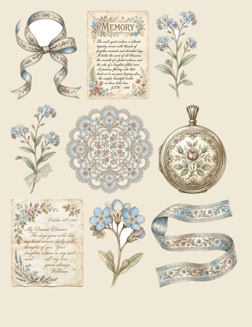 Forget Me Not junk journal kit — sheet preview 3