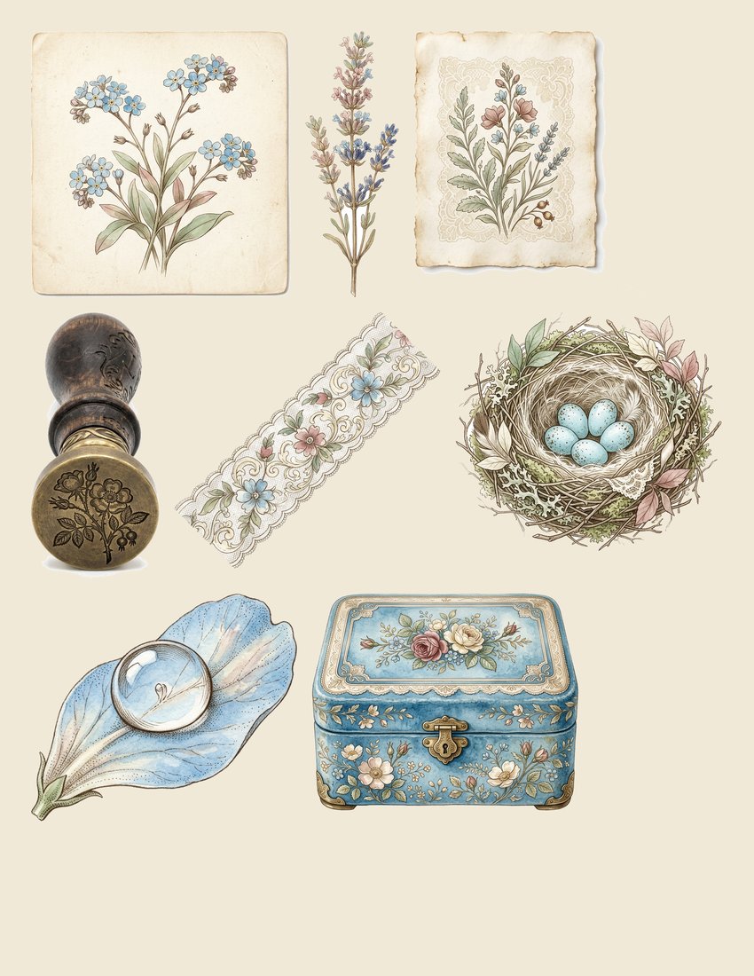 Forget Me Not junk journal kit — sheet preview 4