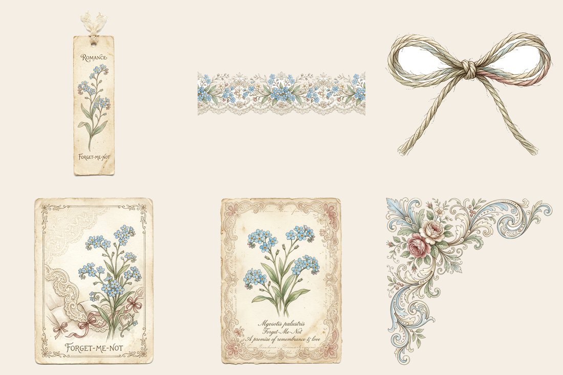 Forget Me Not junk journal kit — element closeup 1