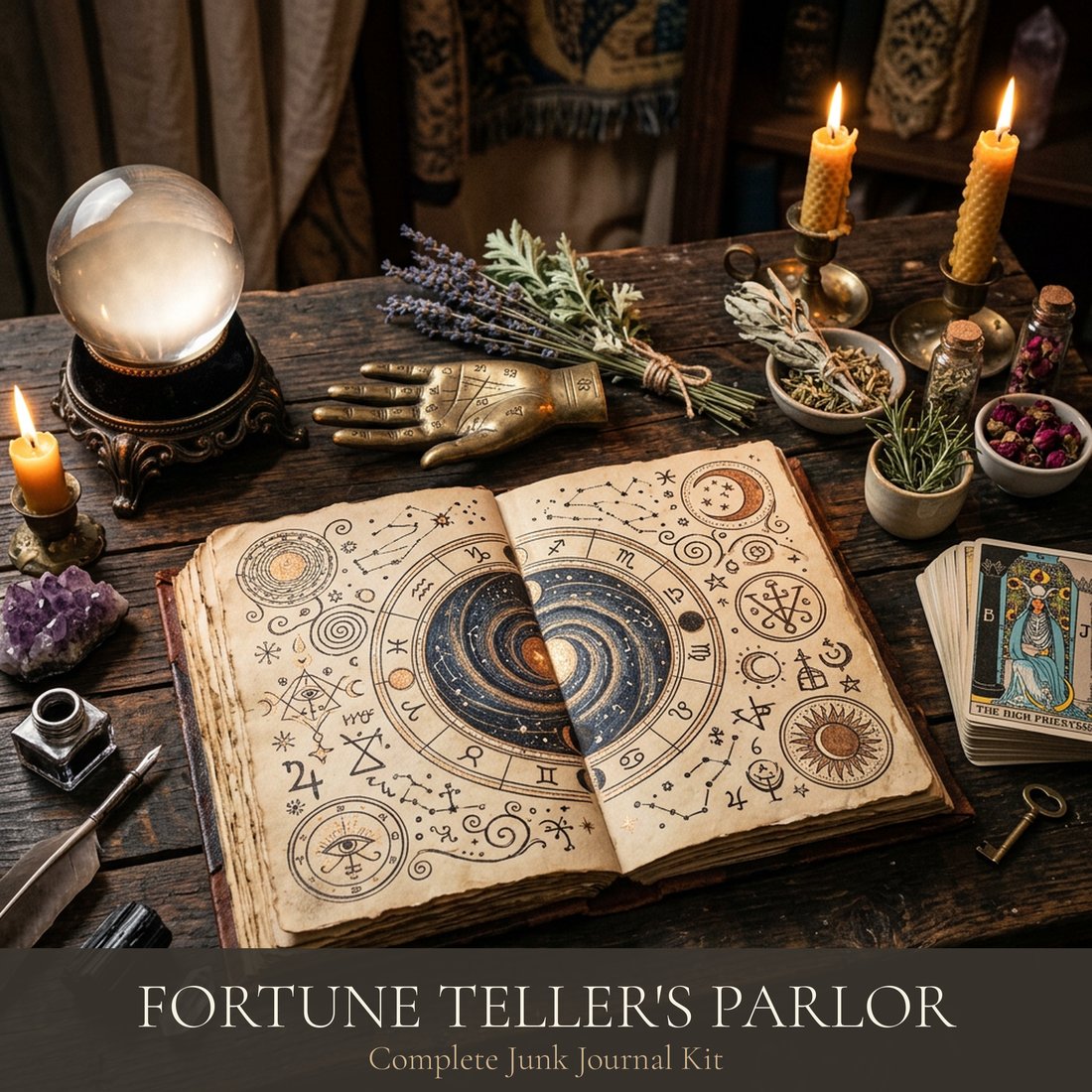 Fortune Teller's Parlor Junk Journal Kit | Vintage Mystical Divination Ephemera | Digital Download