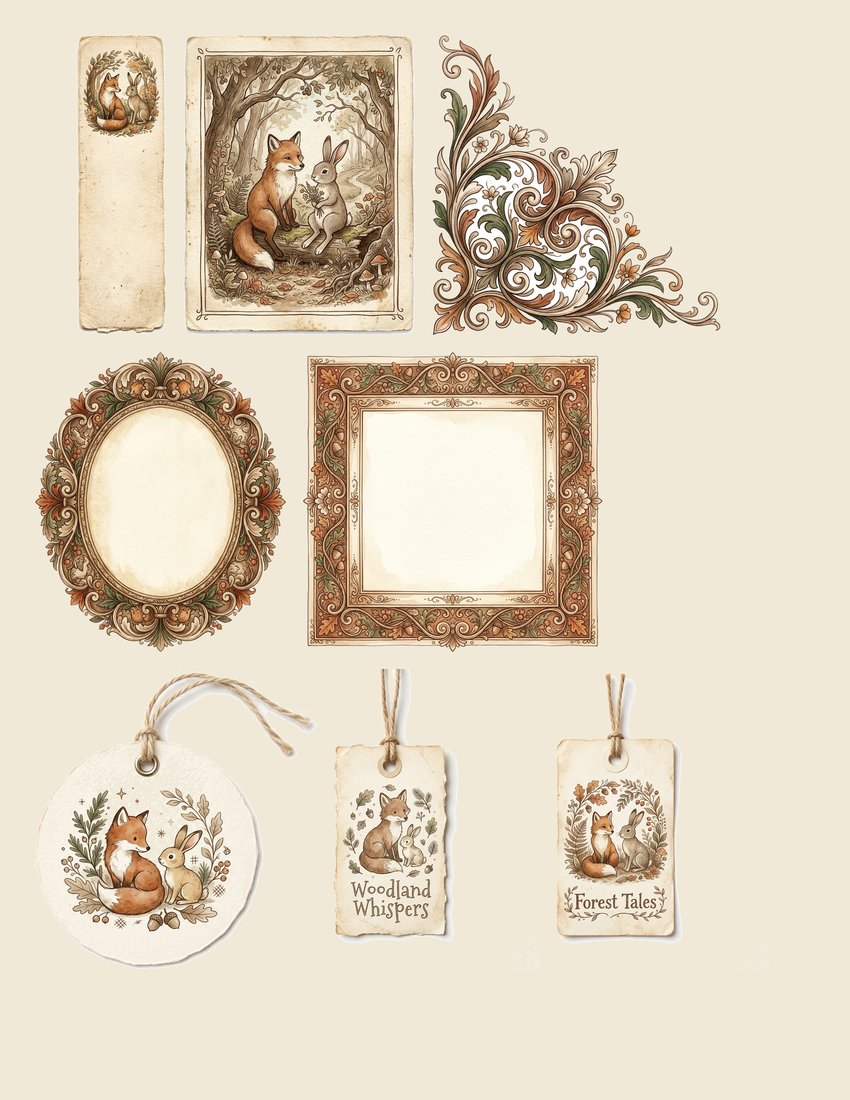 Fox And Hare junk journal kit — sheet preview 1