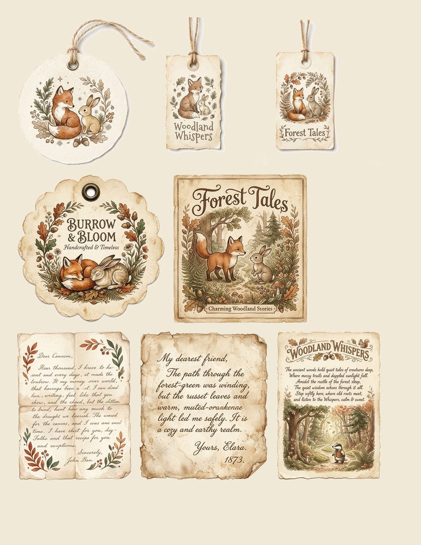 Fox And Hare junk journal kit — sheet preview 2