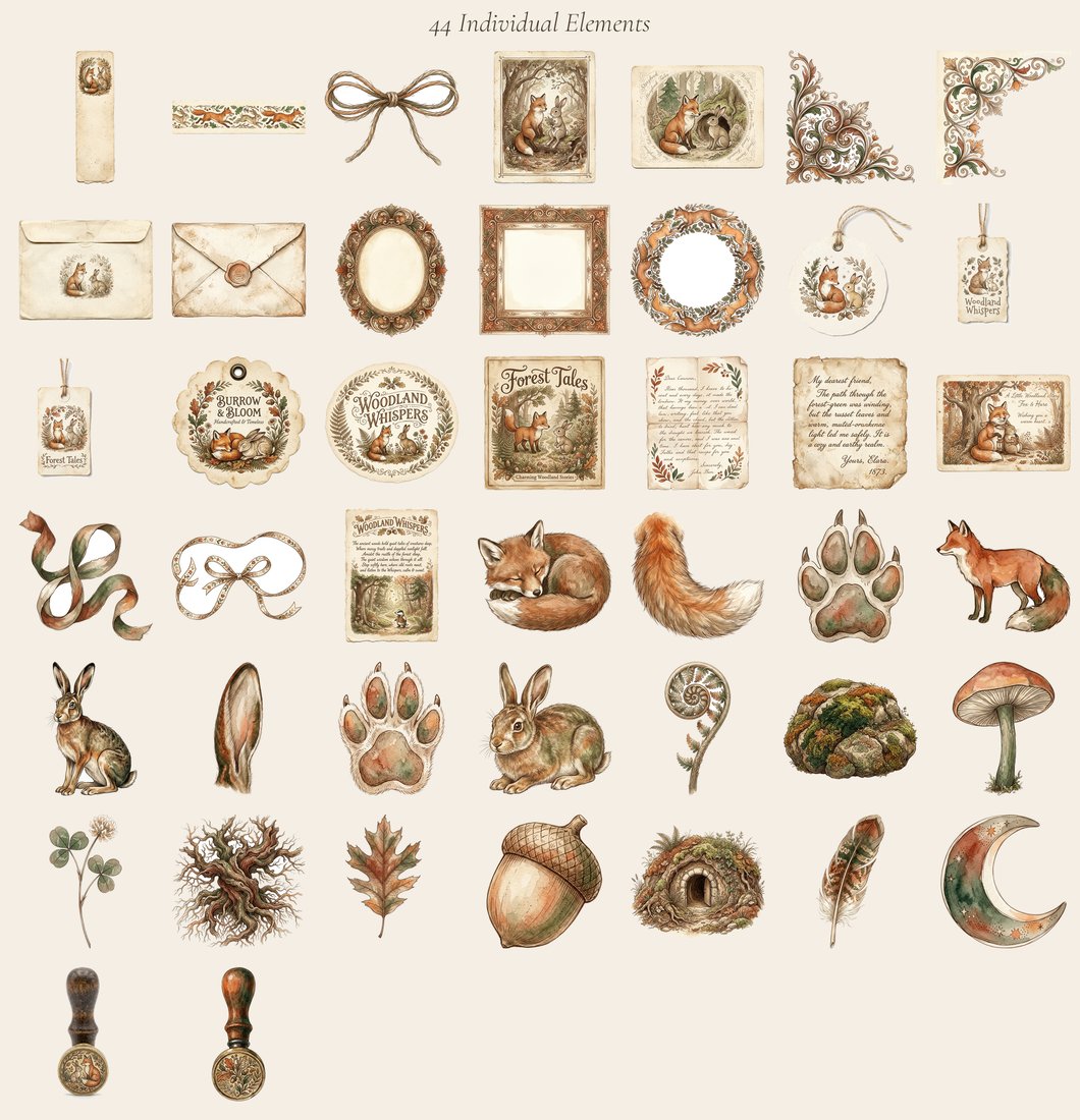 Fox And Hare junk journal kit — elements overview
