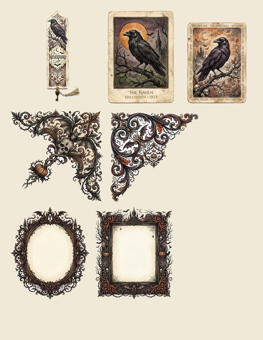 Gothic Hallows junk journal kit — sheet preview 1